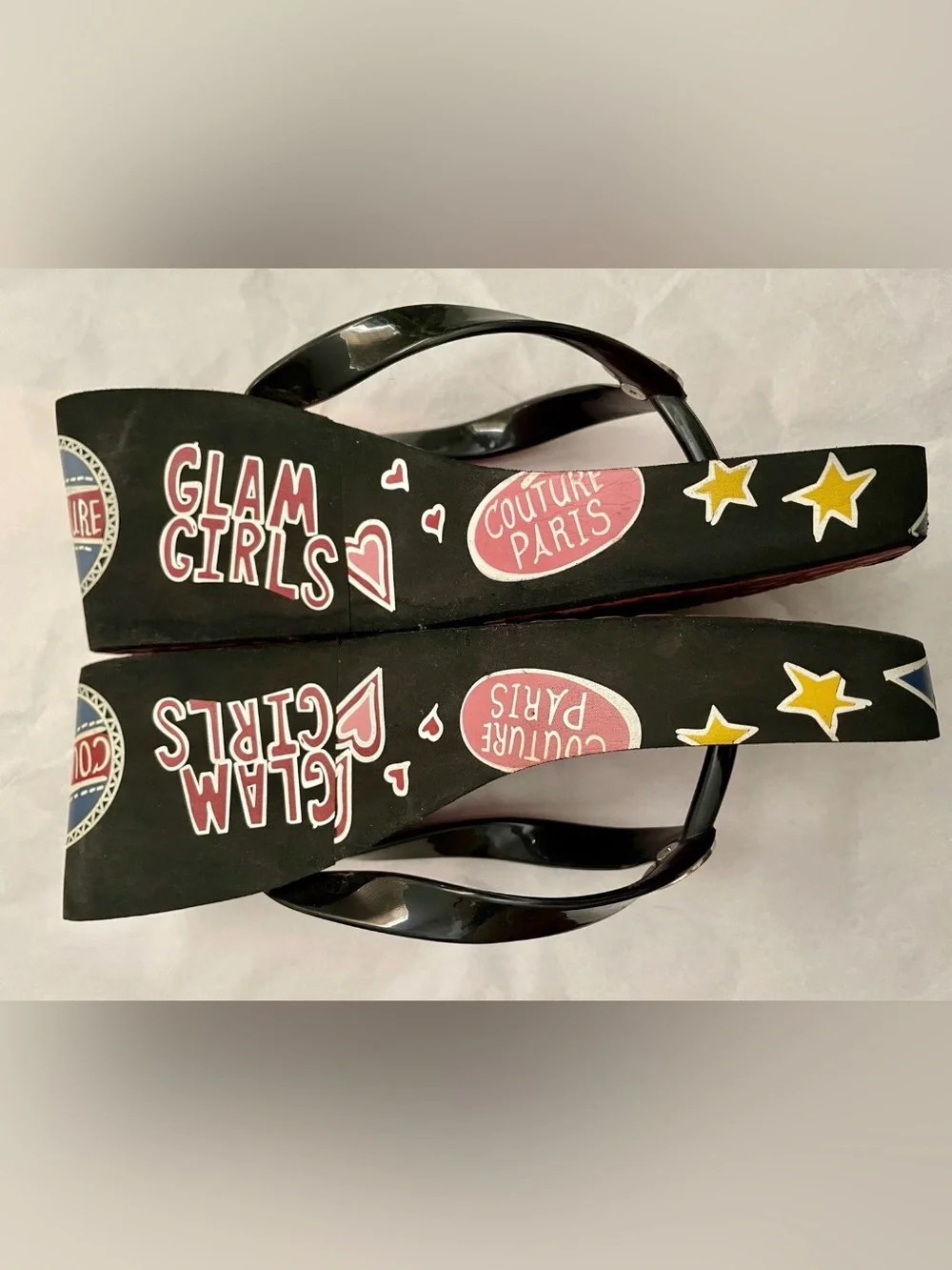 BRIGHTON Wearable Art GLAM FASHIONISTA Platform Flip Flop Graffiti SANDALS 7